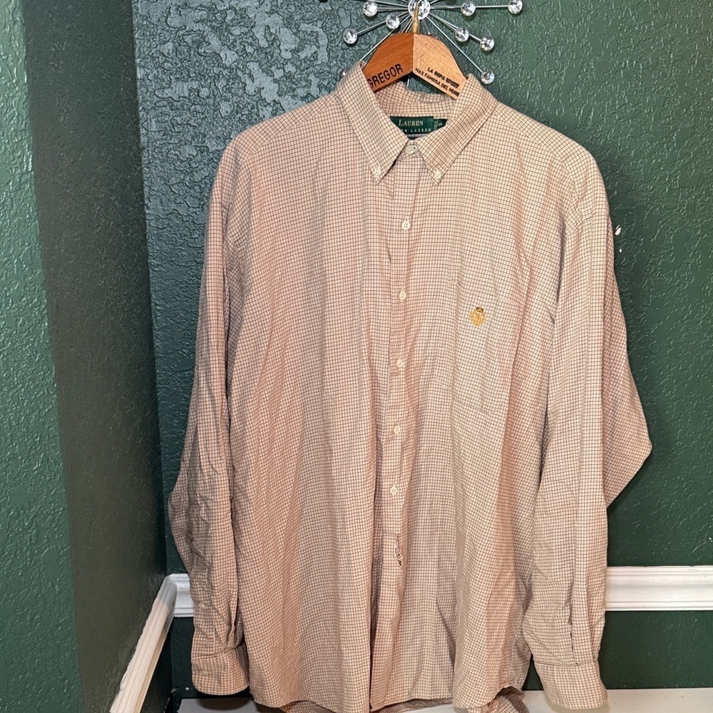 LAUREN Ralph Lauren Men's Checkered Button Down Shirt "Crown" Logo XXL